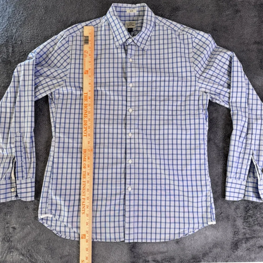 J.CREW Slim Fit Shirt L 2-Ply Cotton Blue White Grid‎ Windowpane Office Preppy